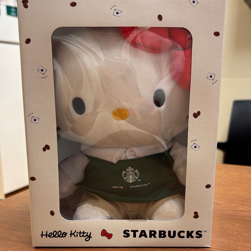 Starbucks Hello Kitty Plush with Red Bow and Green Apron